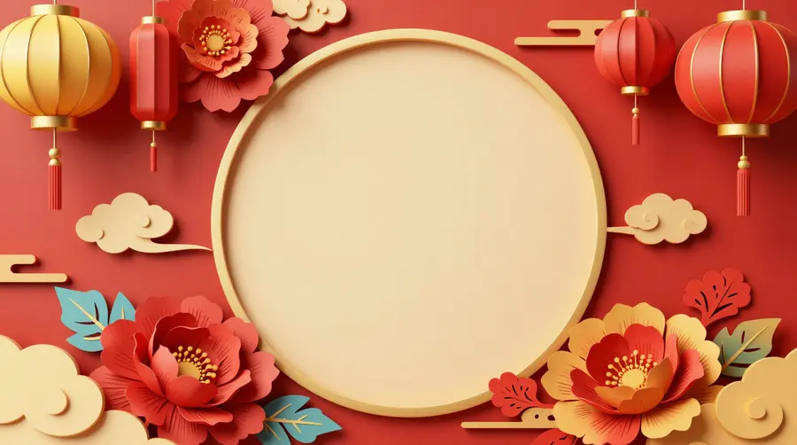 春节 3D渲染喜庆中式春节背景