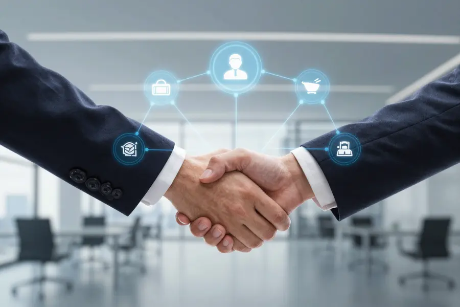 现代办公环境中象征合作与伙伴关系的手部特写